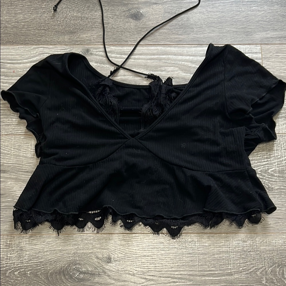 Black Lace Trim Crop Top